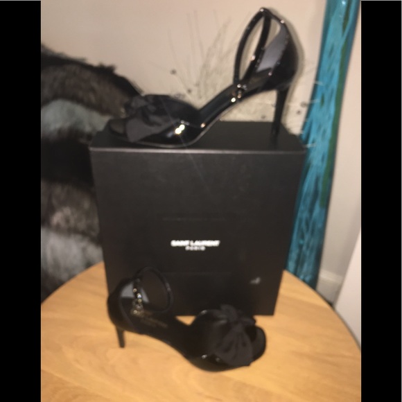 New Saint Laurent Jane 80 Patent Bow Sandals - Picture 3 of 8